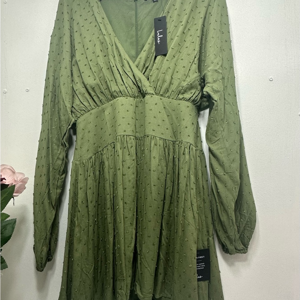 Lulu's Olive Textured Long Sleeve Dress
